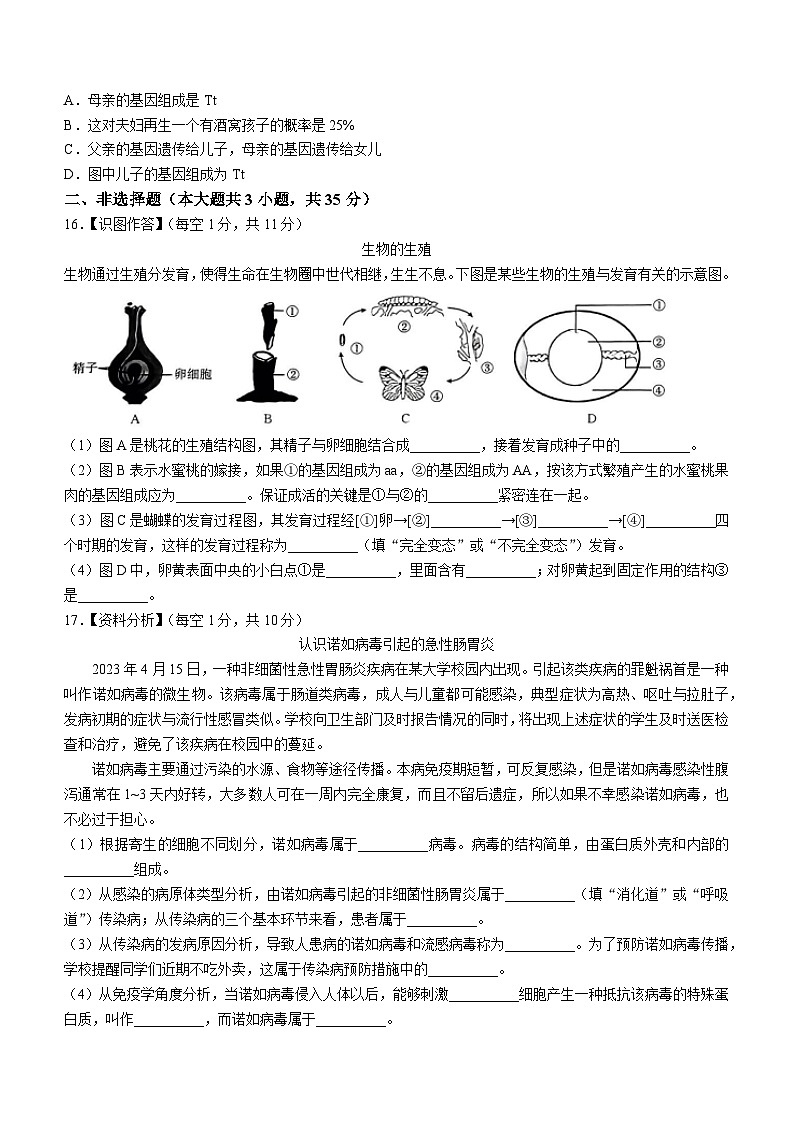 山西省吕梁市中阳县2022-2023学年八年级下学期期末生物试题（含答案）第3页