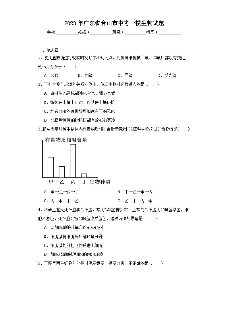 2023年广东省台山市中考一模生物试题（含解析）01