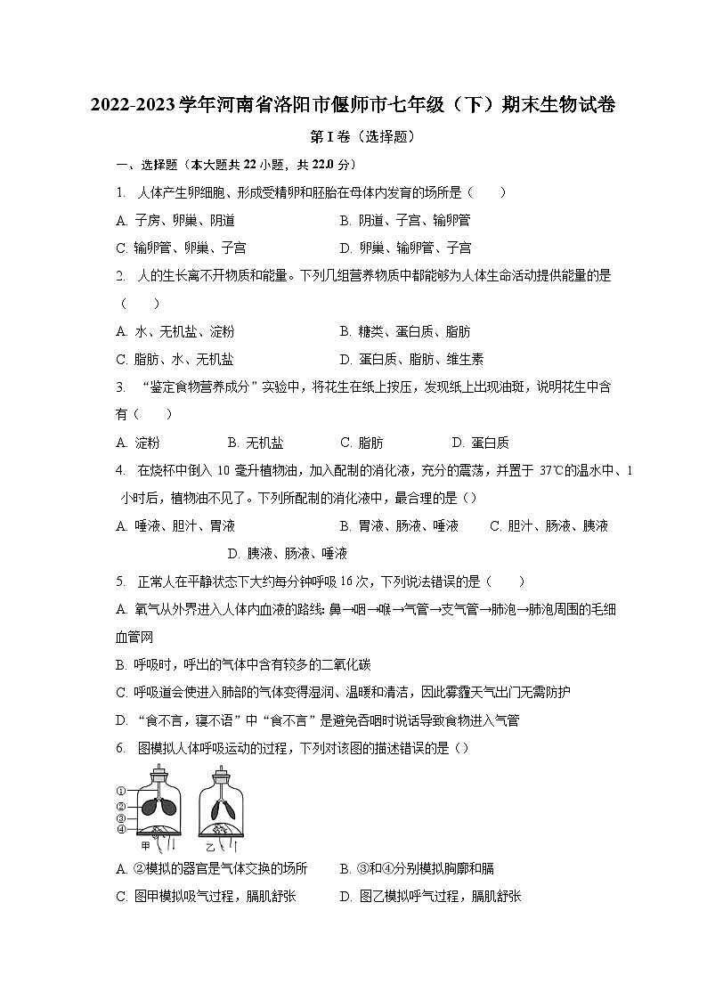 2022-2023学年河南省洛阳市偃师市七年级（下）期末生物试卷（含解析）01