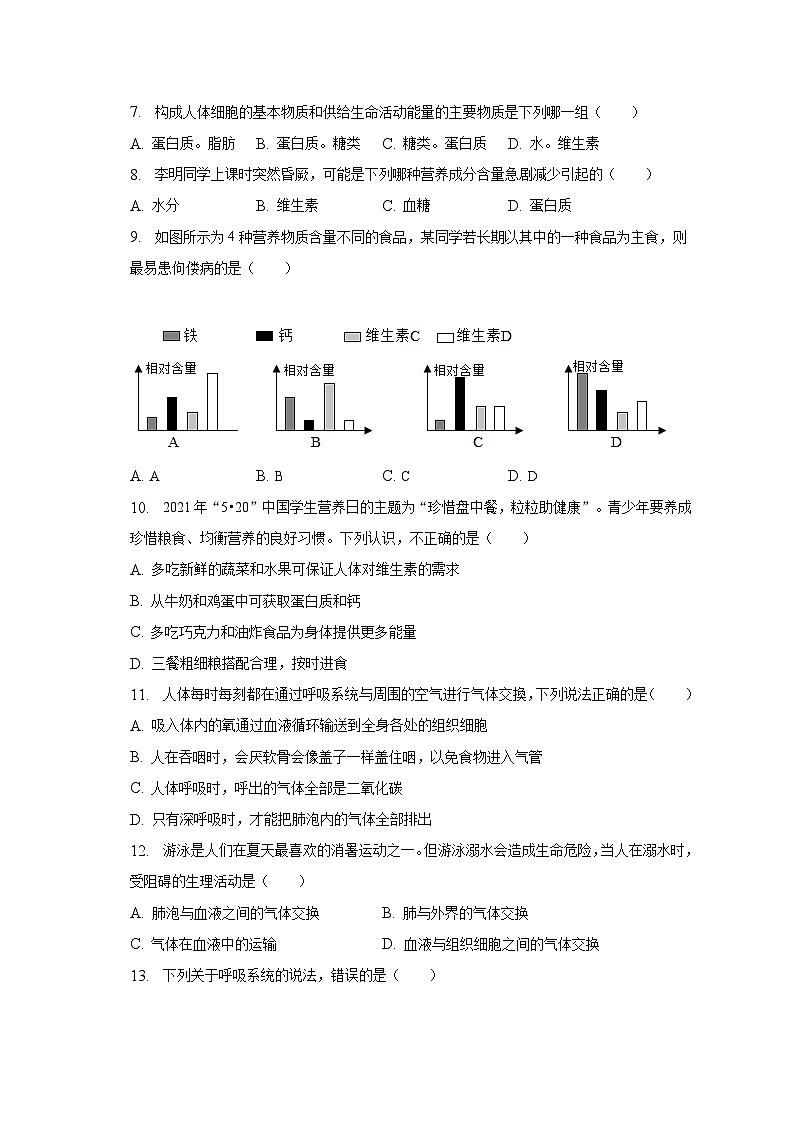 2022-2023学年河南省漯河市舞阳县七年级（下）期中生物试卷（含解析）第2页