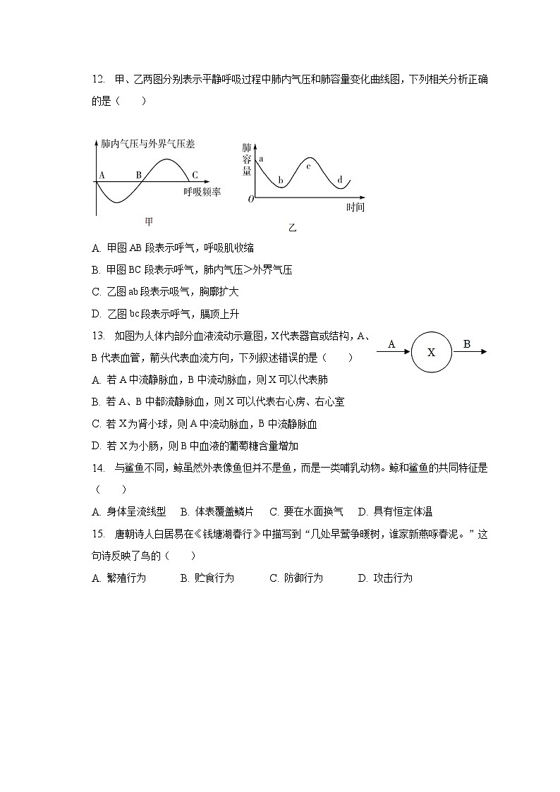 2023年湖南省张家界市中考生物三模试卷（含解析）03