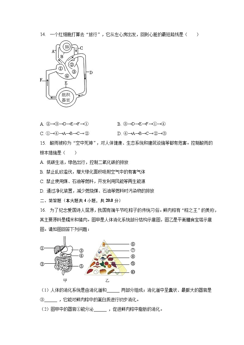 辽宁省大连市2022-2023学年七年级下学期末生物试卷（含答案）03