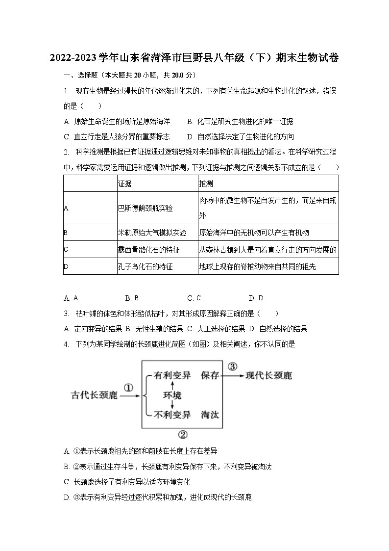 2022-2023学年山东省菏泽市巨野县八年级（下）期末生物试卷（含解析）01