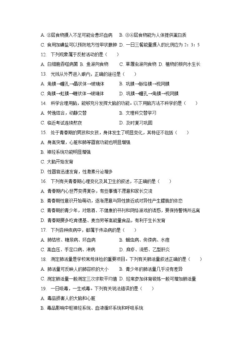 河北省邯郸市广平县2022-2023学年七年级下学期期末生物试卷（含答案）第3页