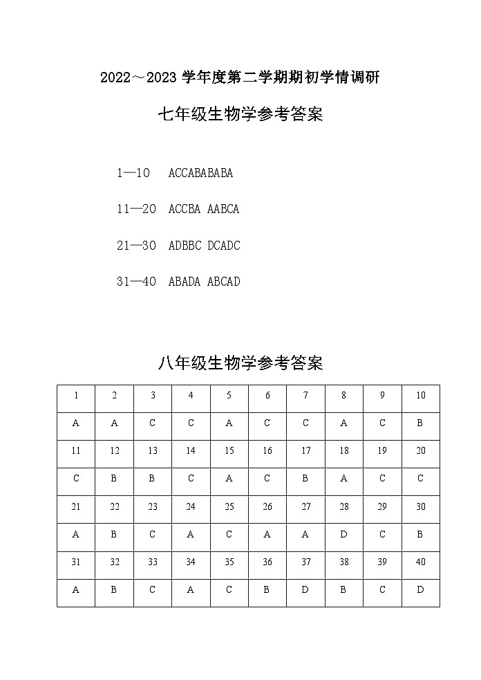 7年级生物答案第1页