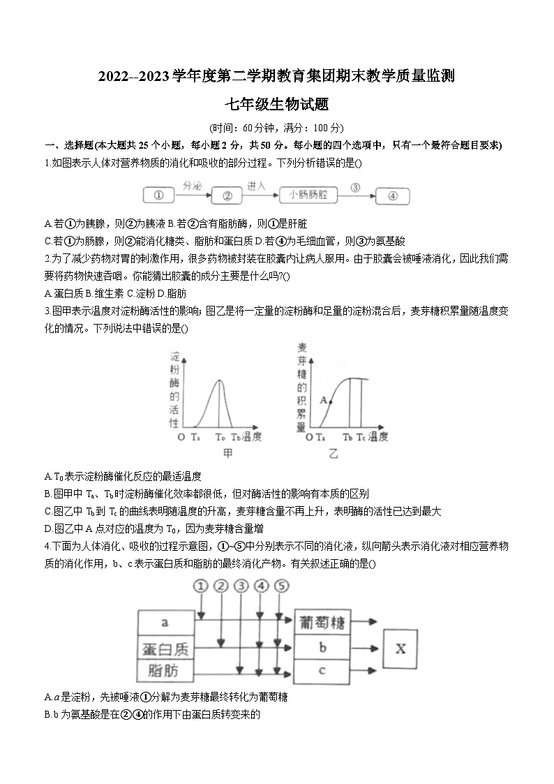 山东省滨州市博兴县2022-2023学年七年级下学期期末生物试题（含答案）第1页