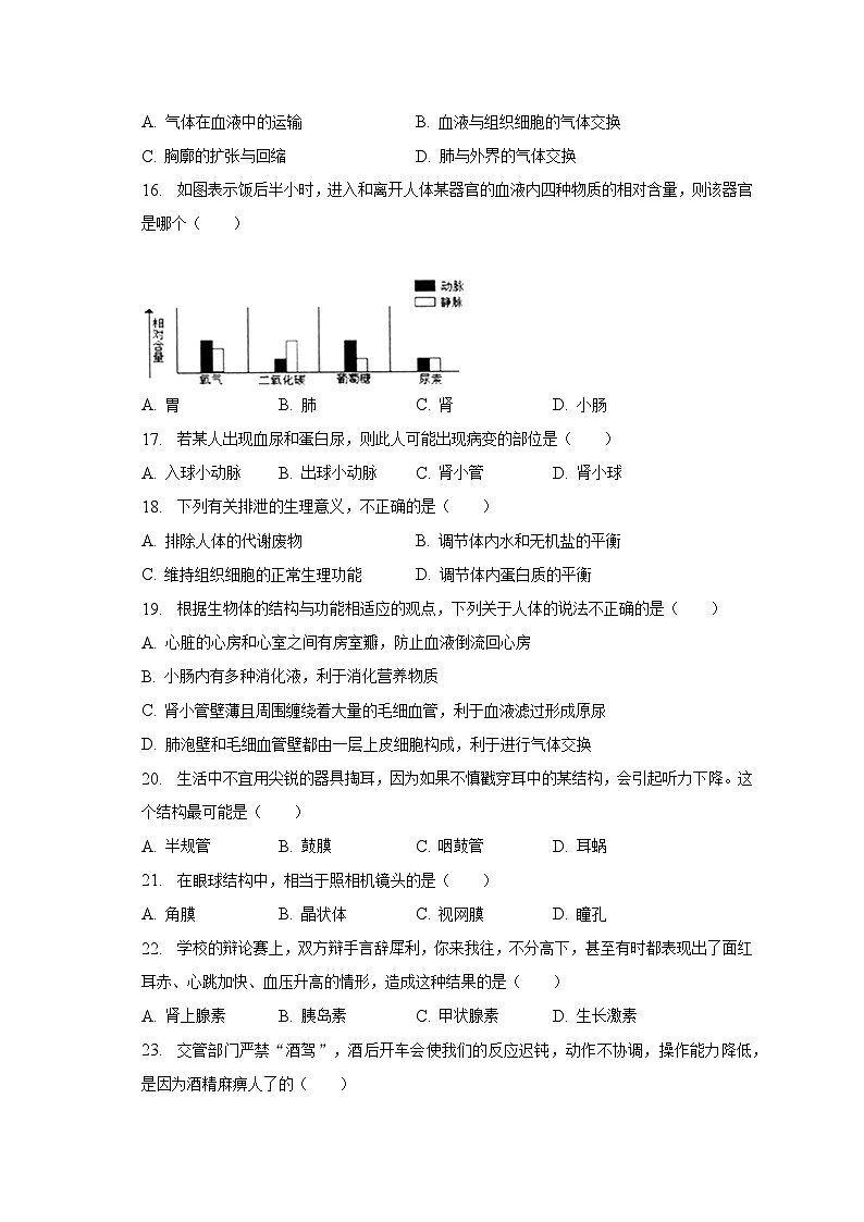 2022-2023学年安徽省滁州市全椒县七年级（下）期末生物试卷（含解析）第3页