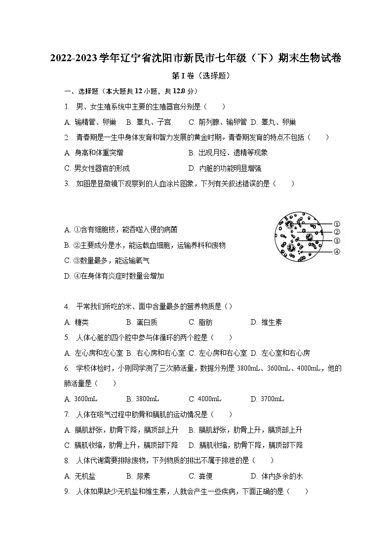 辽宁省沈阳市新民市2022-2023学年七年级下学期期末生物试卷（含答案）01