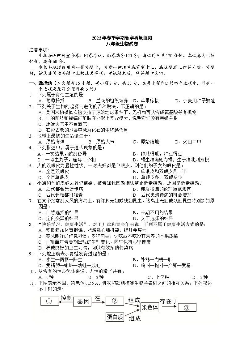 八年级生物试卷第1页