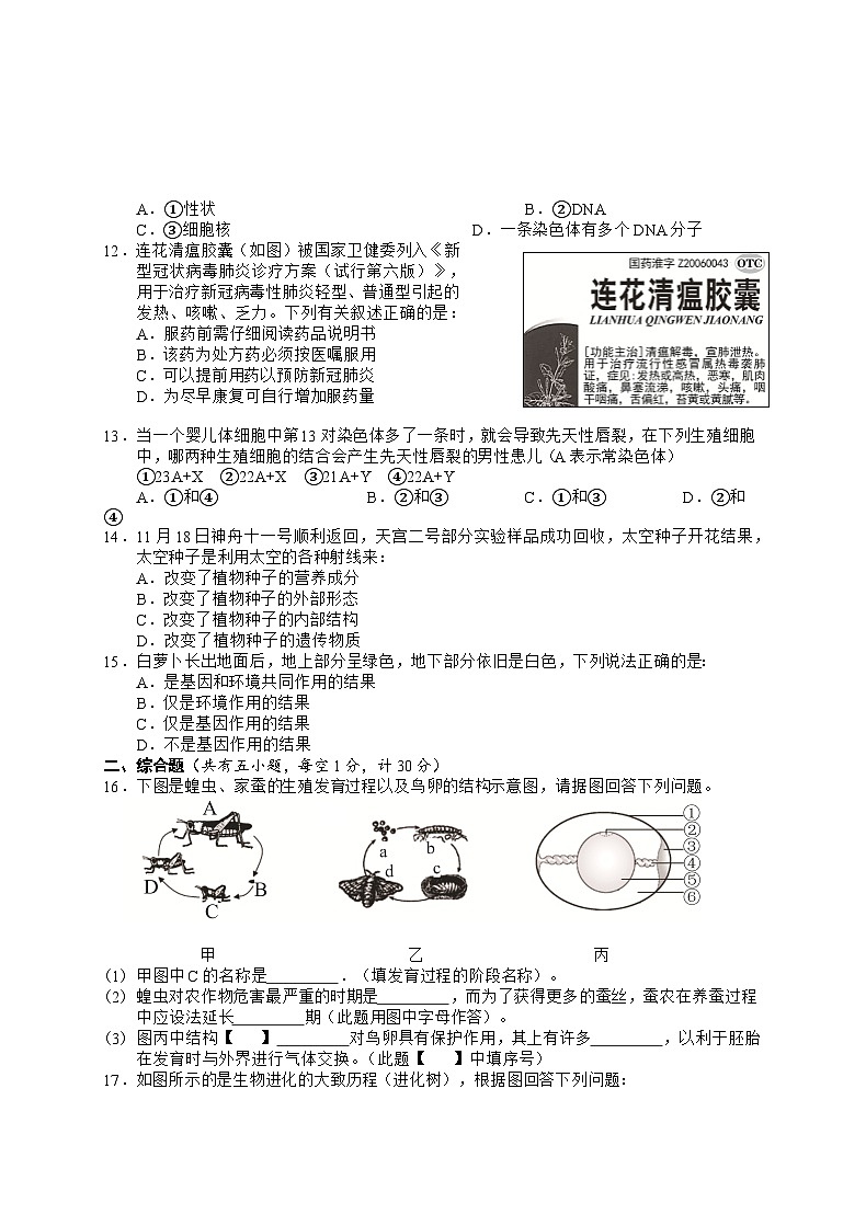 八年级生物试卷第2页