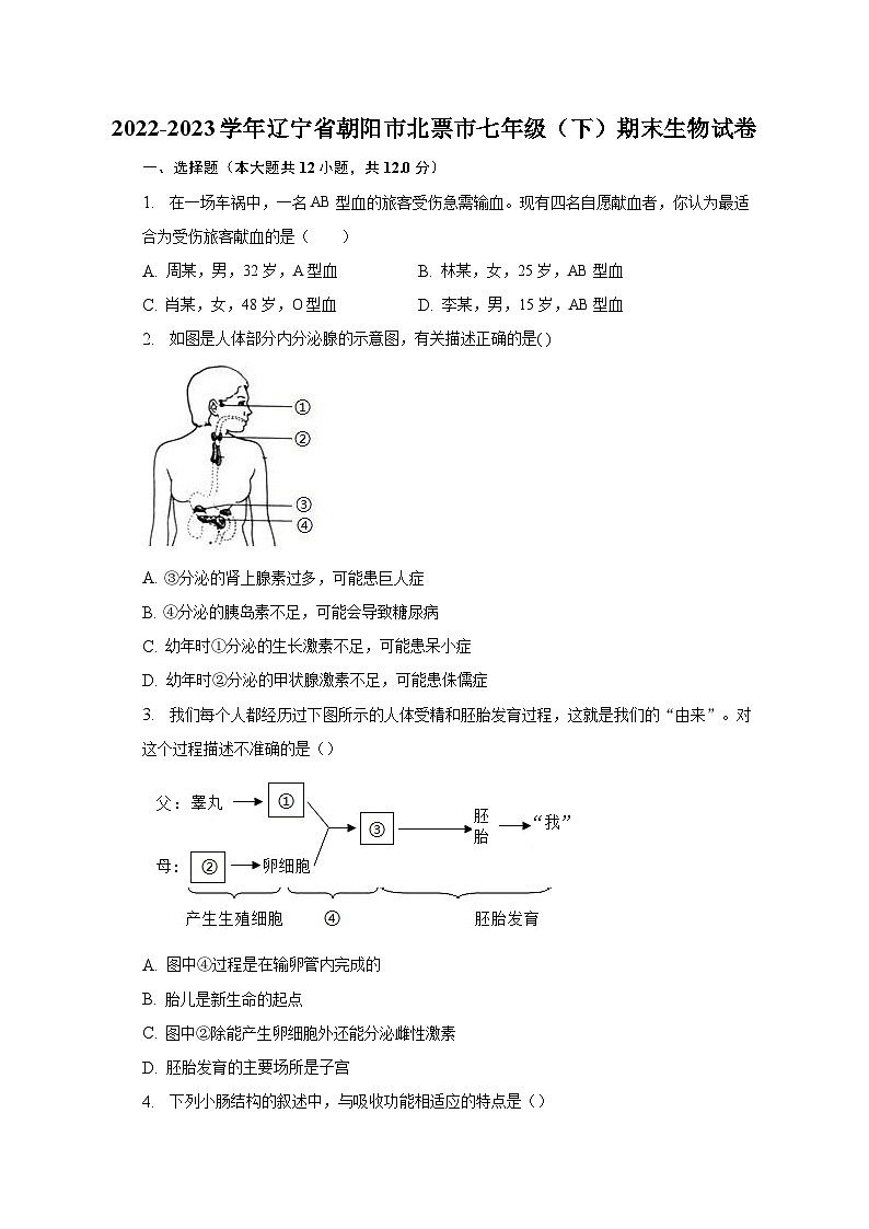 辽宁省朝阳市北票市2022-2023学年七年级下学期期末生物试卷（含答案）第1页