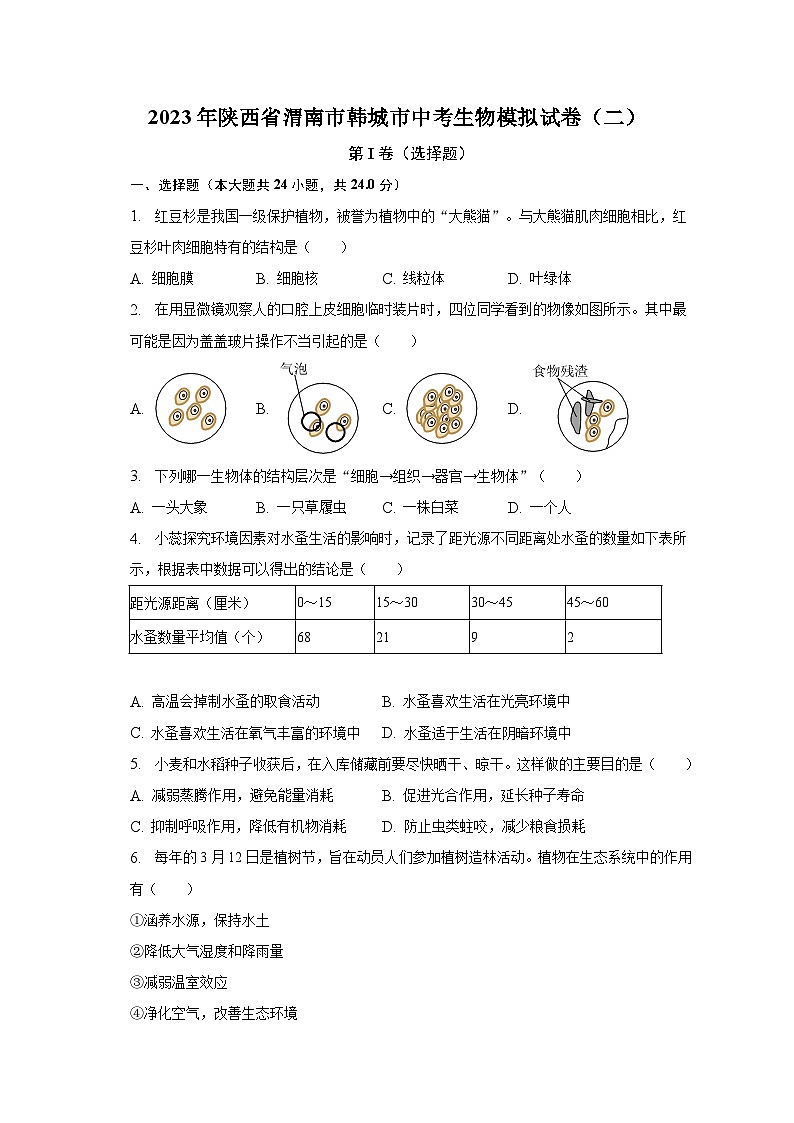 2023年陕西省渭南市韩城市中考生物模拟试卷（二）（含解析）01