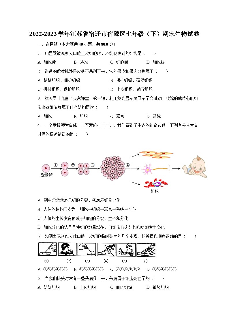 江苏省宿迁市宿豫区2022-2023学年七年级下期末生物试卷（含答案）第1页