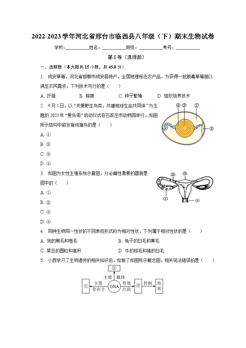河北省邢台市临西县2022-2023学年八年级下期末生物试卷（含答案）01