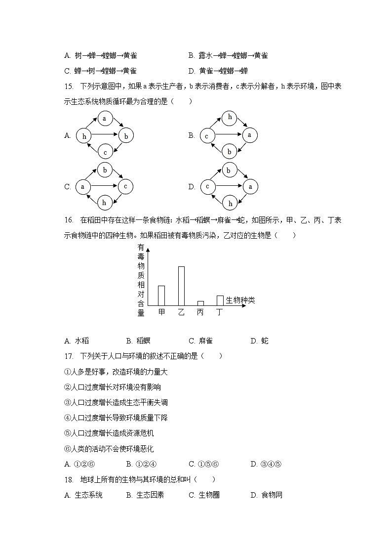 河北省邯郸市馆陶实验中学、魏僧寨中学2022-2023学年八年级下学期期末生物试卷（含答案）第3页