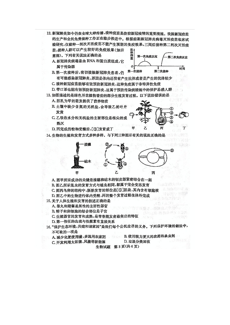 _2021年山东省菏泽市中考生物真题03