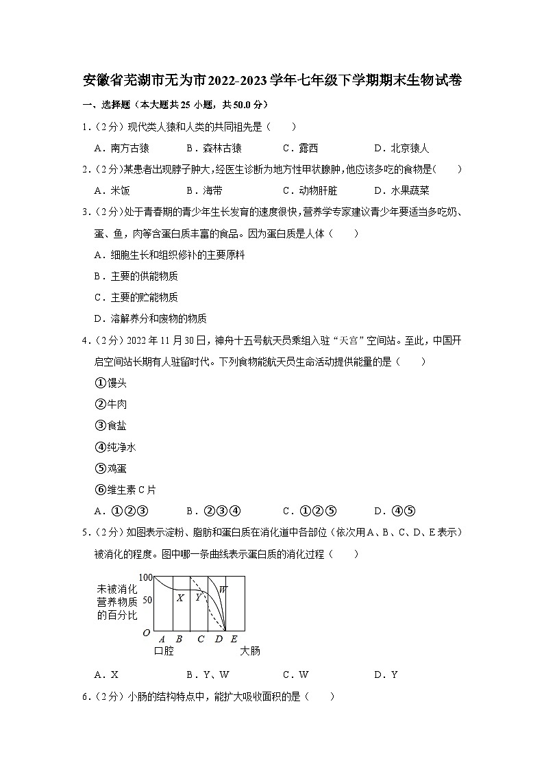 安徽省芜湖市无为市2022-2023学年七年级下学期期末生物试卷（含答案）01