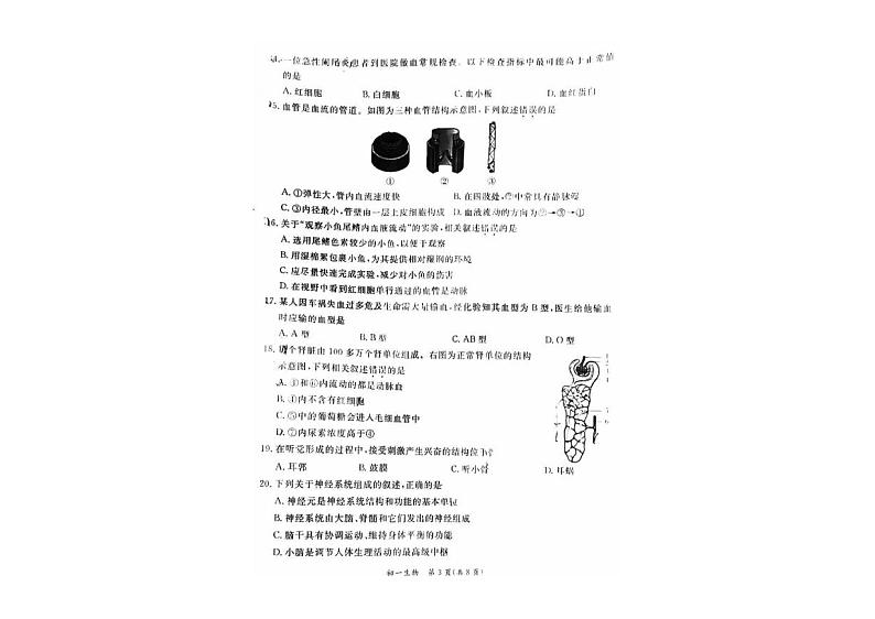 北京市东城区2022-2023七年级初一下学期期末生物试卷03