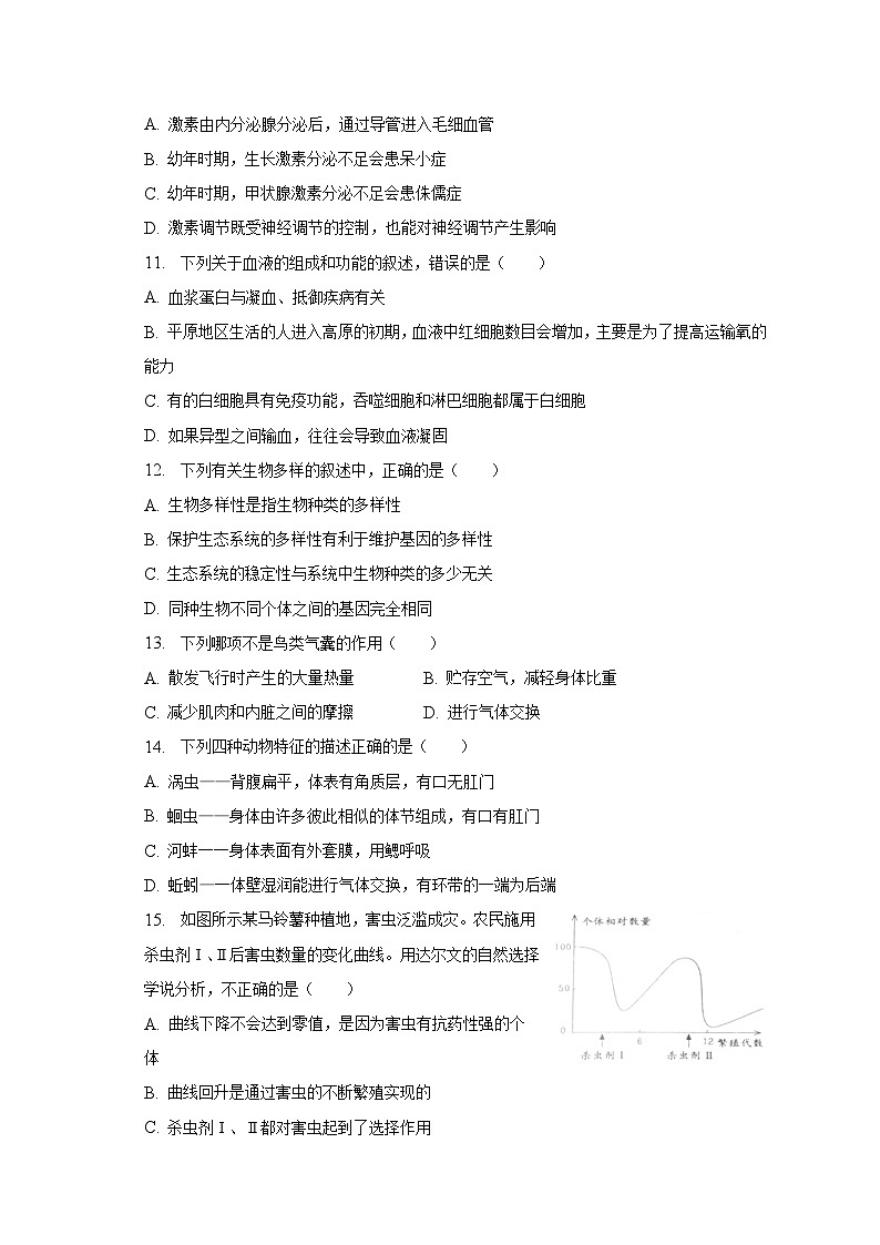 湖南省常德市澧县2022-2023学年八年级下学期期末生物试卷（含答案）03
