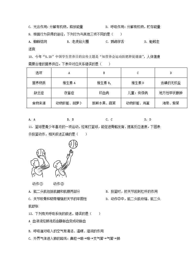 _2022山东省滨州市中考生物真题及答案03