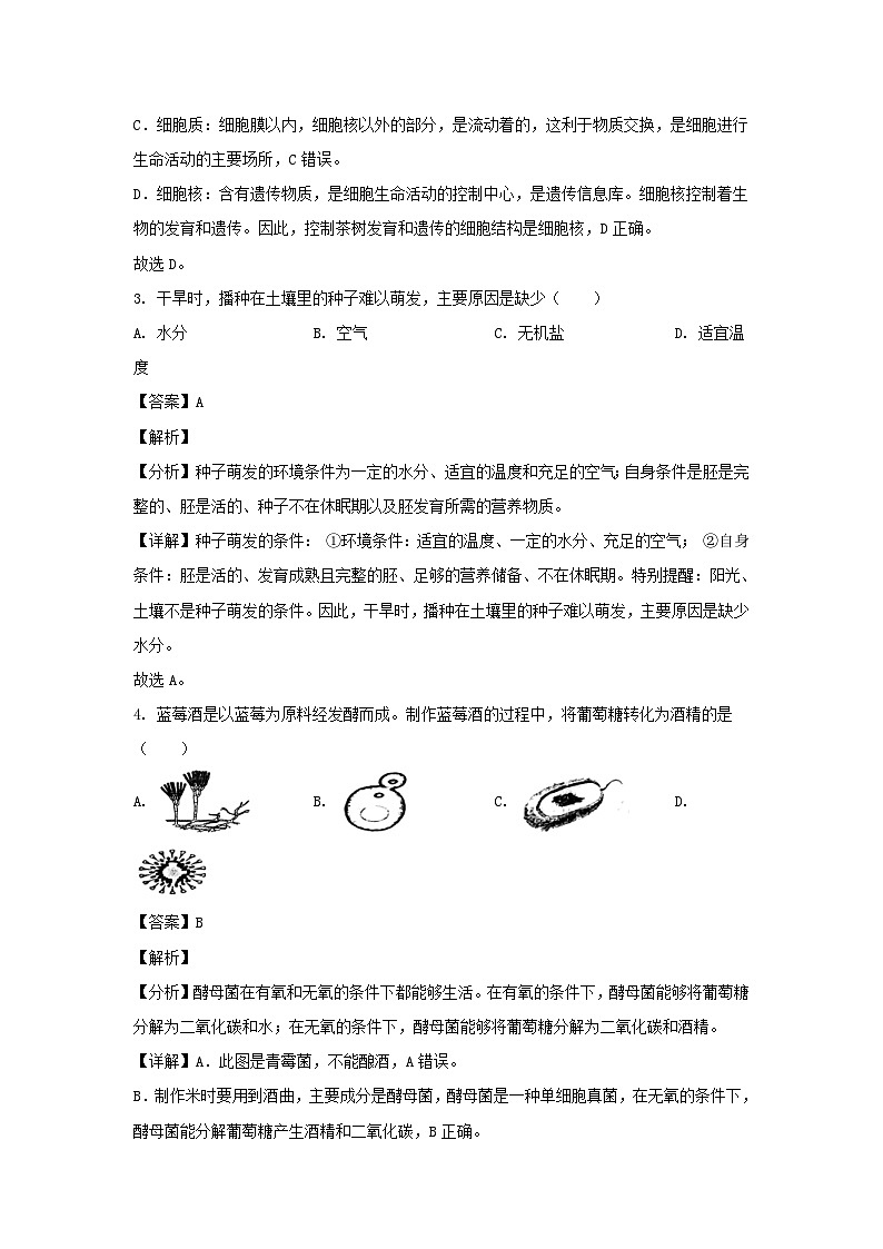 _2022山东省日照市中考生物真题及答案02