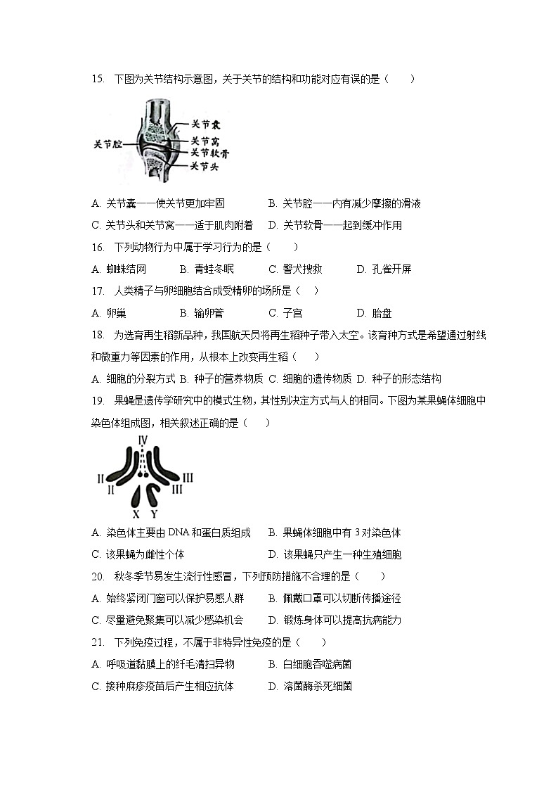 2023年北京市中考生物真题（含解析）03