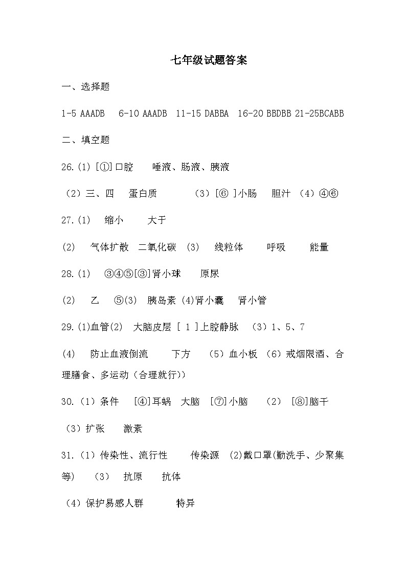 山东省德州市夏津县2022-2023学年七年级下学期期末考试生物试题（pdf含答案）01