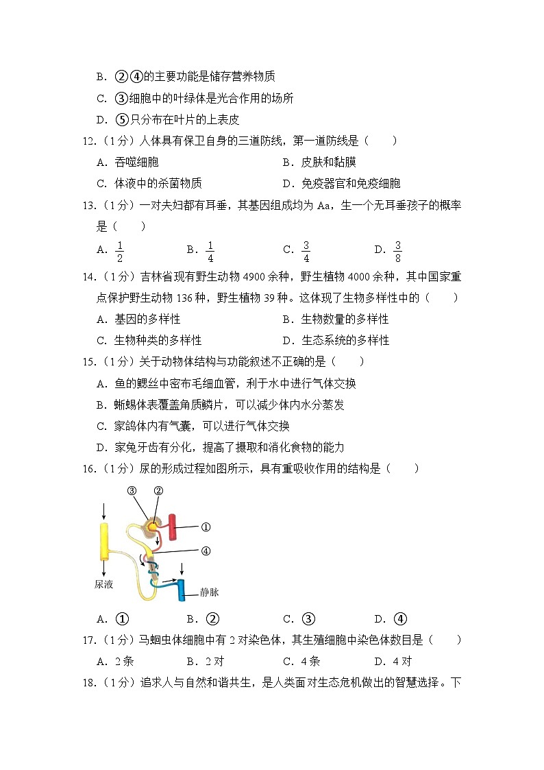 2023年吉林省中考生物试卷【附答案】第3页
