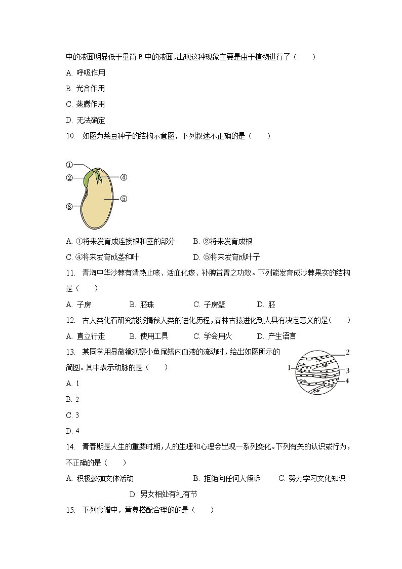 青海省海东市2022-2023学年七年级下学期期末生物试卷（含答案）第3页