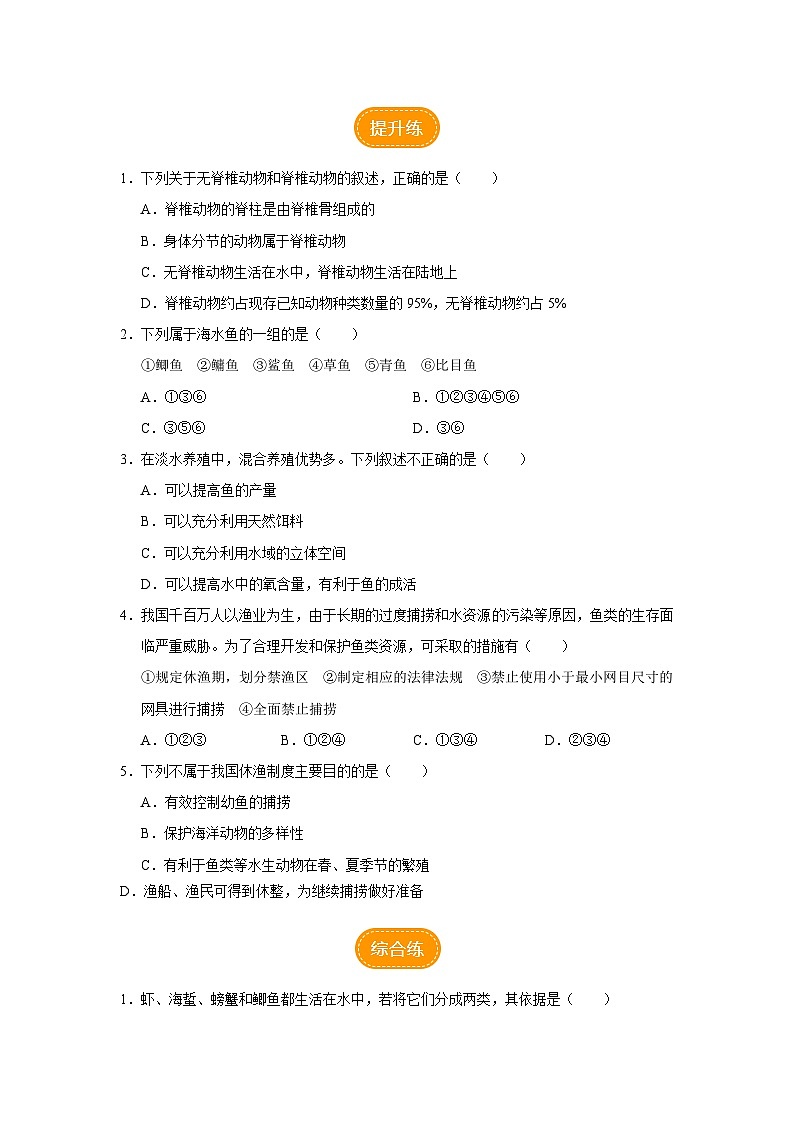 人教版八上生物  5.1.4 鱼（第1课时）课件+教案+分层练习+学案02