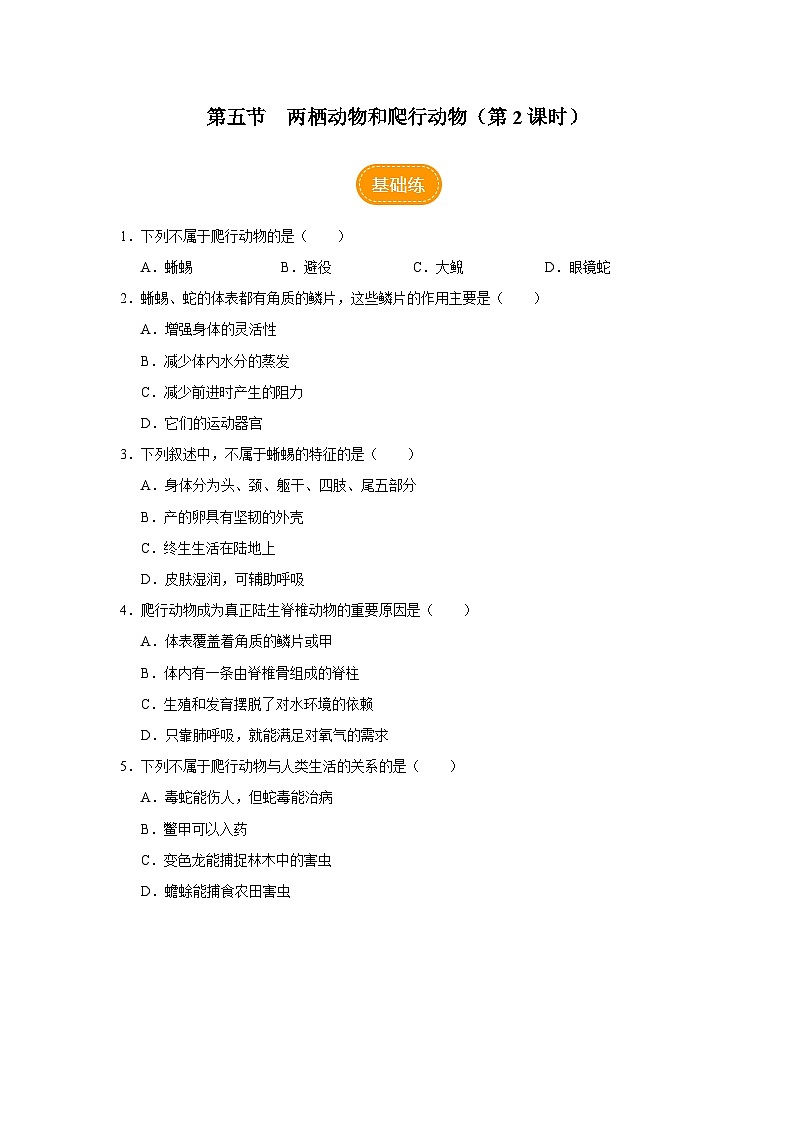 人教版八上生物  5.1.5 两栖动物和爬行动物（第2课时）课件+教案+分层练习+学案01