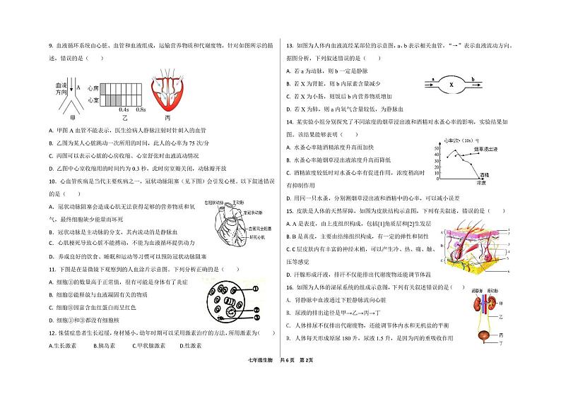 山东省德州市陵城区2022-2023学年七年级下学期期末考试生物试题第2页