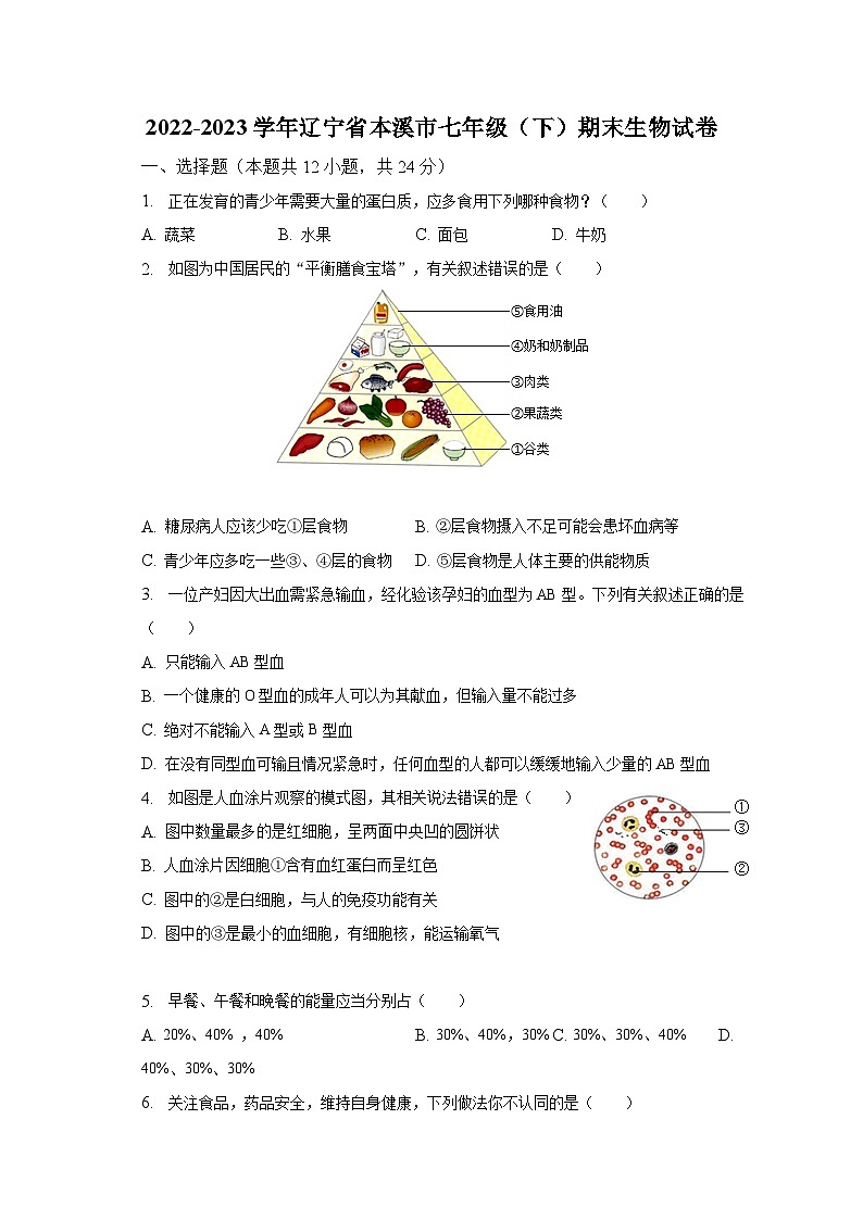 2022-2023学年辽宁省本溪市七年级（下）期末生物试卷（含解析）第1页
