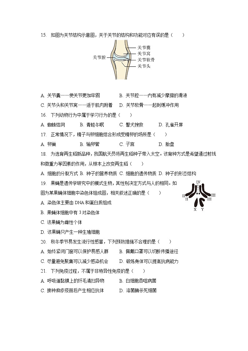2023年北京市中考生物试卷（含解析）第3页