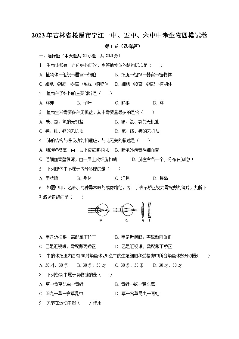 2023年吉林省松原市宁江一中、五中、六中中考生物四模试卷（含解析）第1页