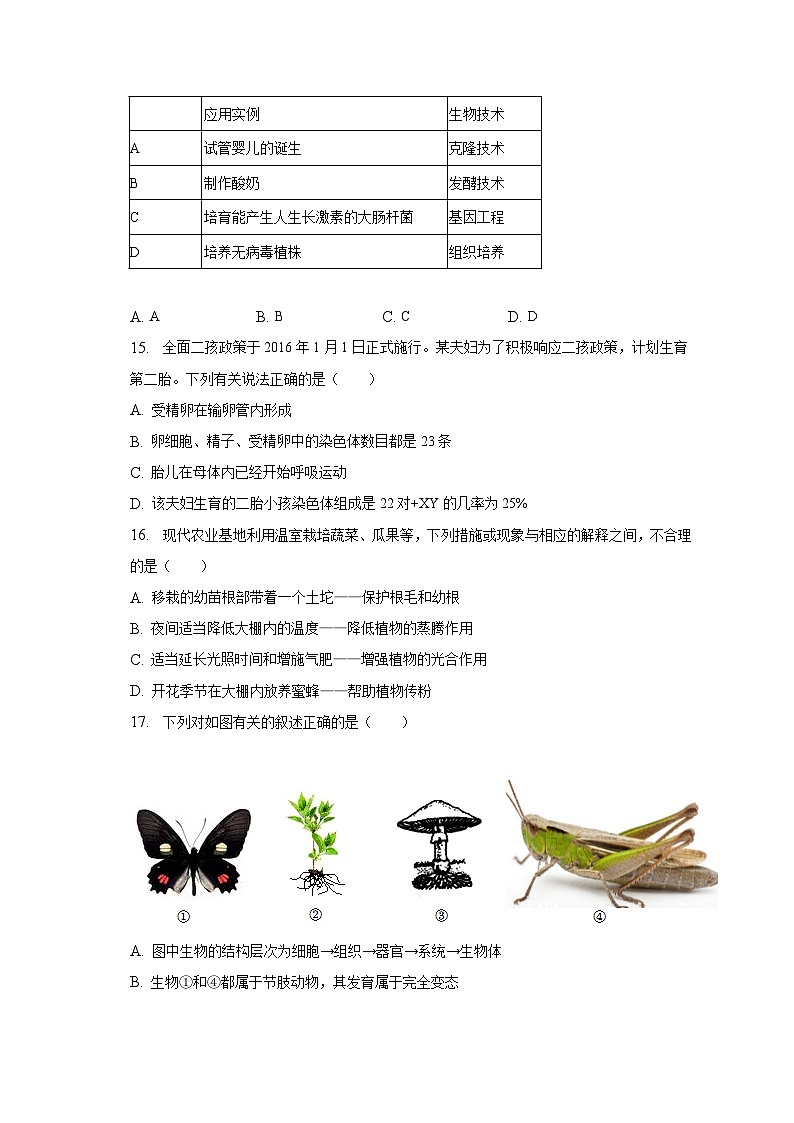 2023年吉林省松原市宁江一中、五中、六中中考生物四模试卷（含解析）第3页