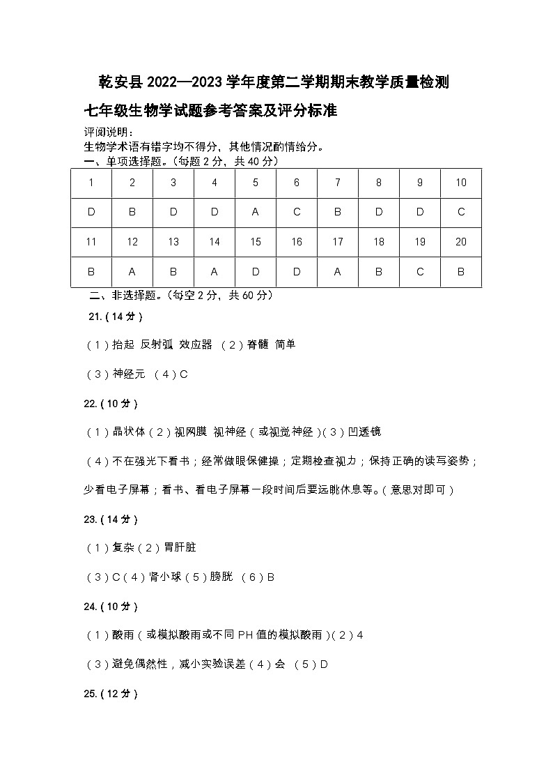 生物七下答案第1页
