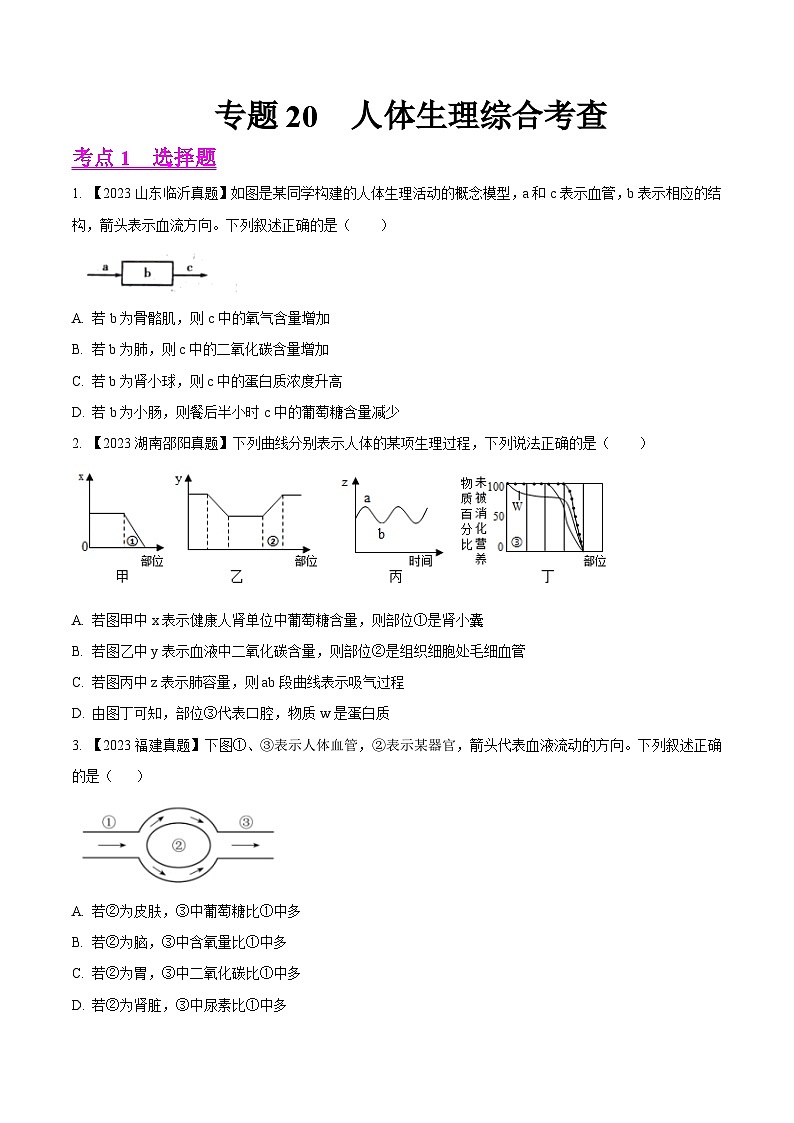 专题20  人体生理综合考查（全国通用） （原卷版）第1页