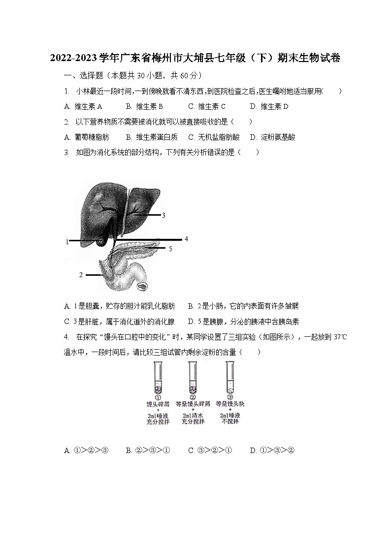 2022-2023学年广东省梅州市大埔县七年级（下）期末生物试卷（含解析）01