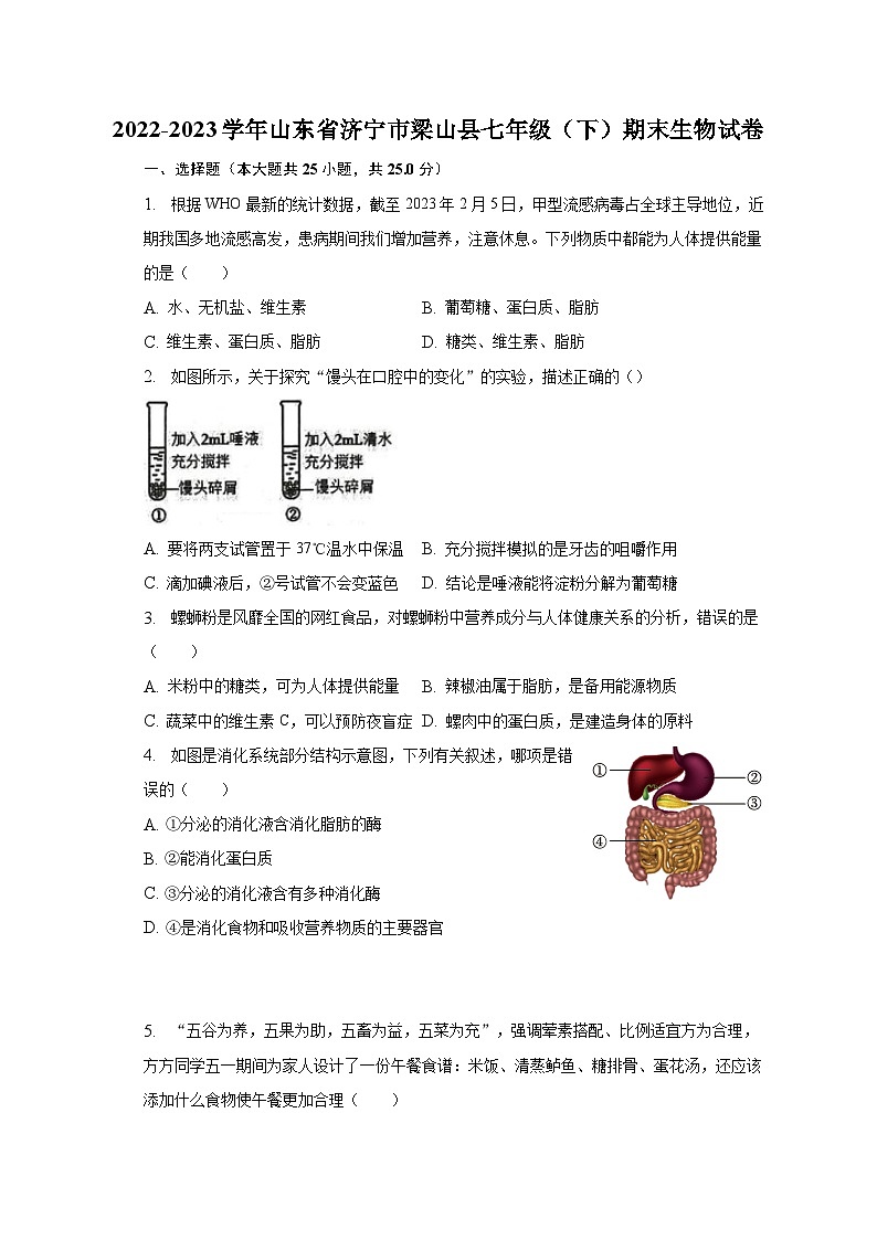 2022-2023学年山东省济宁市梁山县七年级（下）期末生物试卷（含解析）01