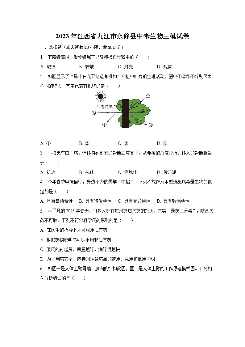 2023年江西省九江市永修县中考生物三模试卷（含解析）01