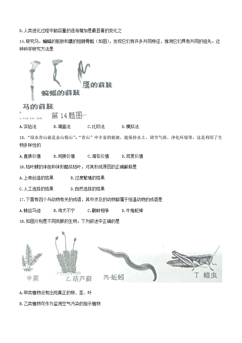 湖南省永州市新田县2022-2023学年八年级上学期期末生物试题（含答案）03