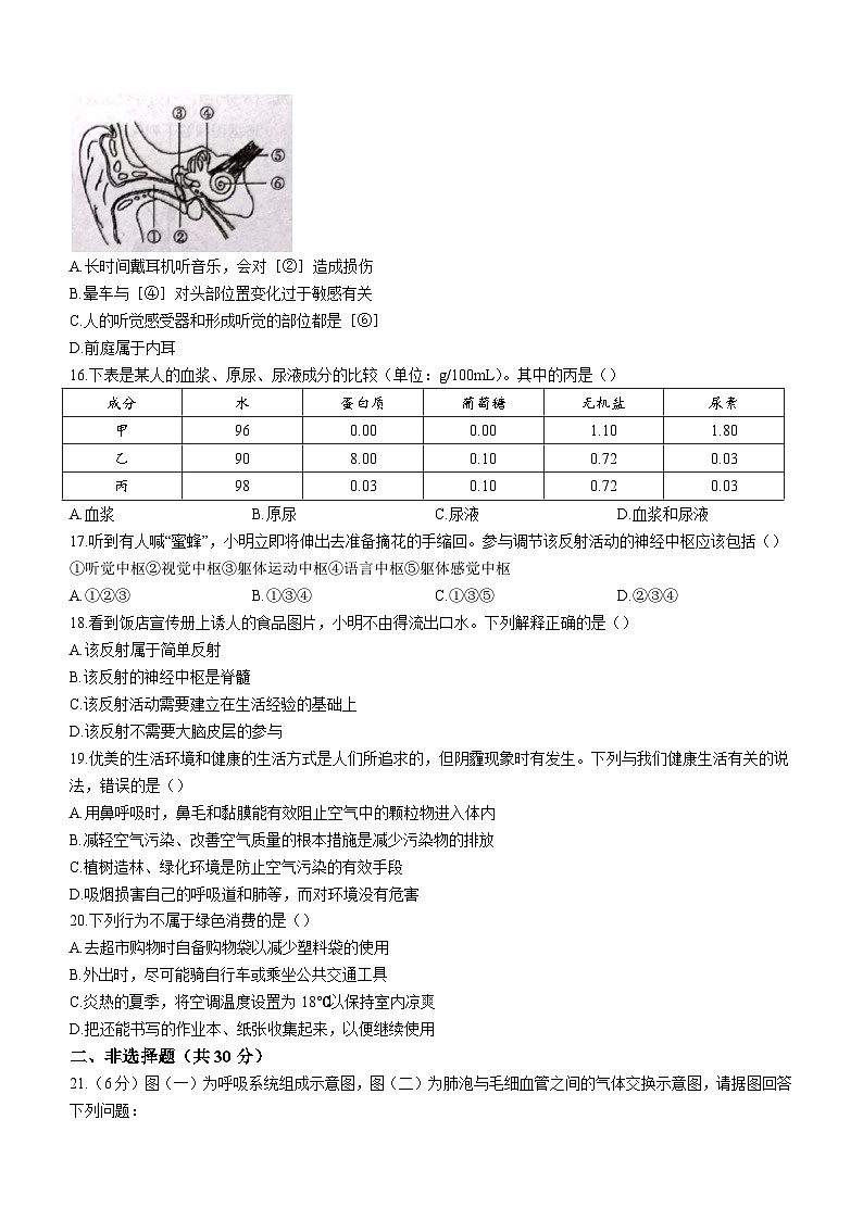 河南省驻马店市正阳县2022-2023学年七年级下学期期末生物试题（含答案）03