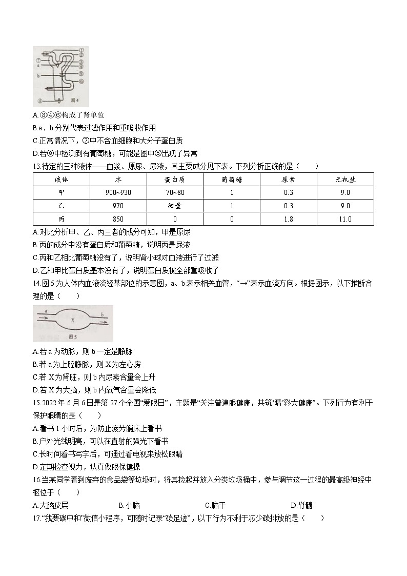 河南省驻马店市遂平县2022-2023学年七年级下学期期末生物试题（含答案）第3页