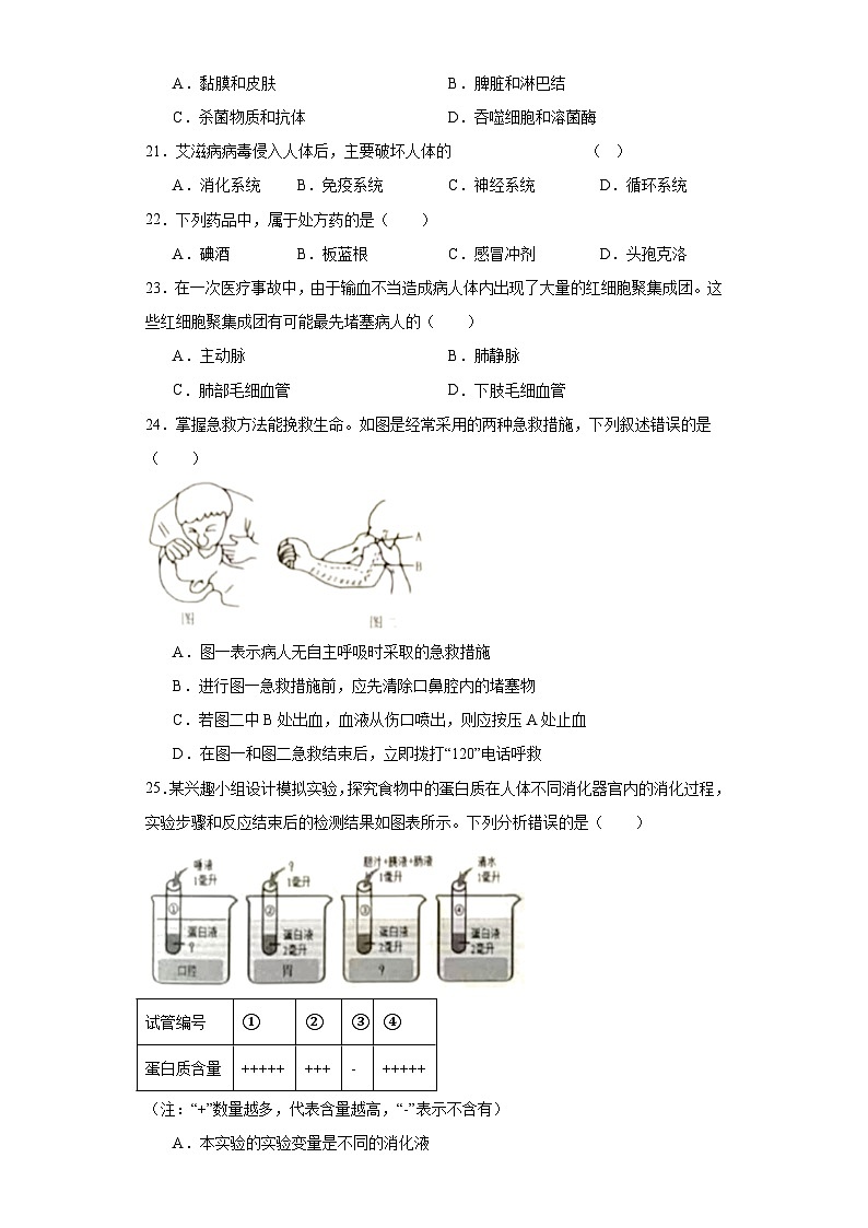 福建省莆田市2022-2023学年七年级下学期期末生物试题（含答案）第3页