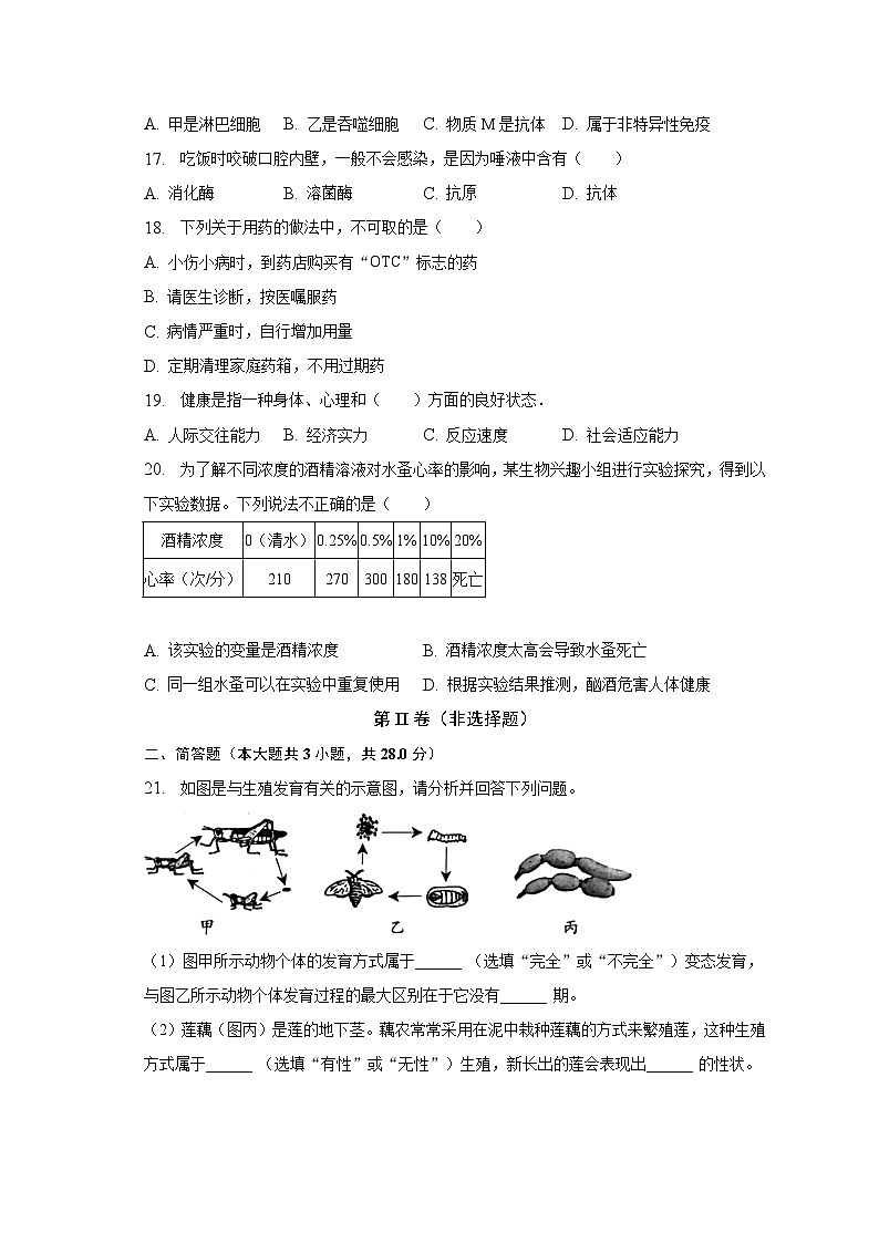 河北省保定市雄县2022-2023学年八年级下学期期末生物试卷（含答案）第3页