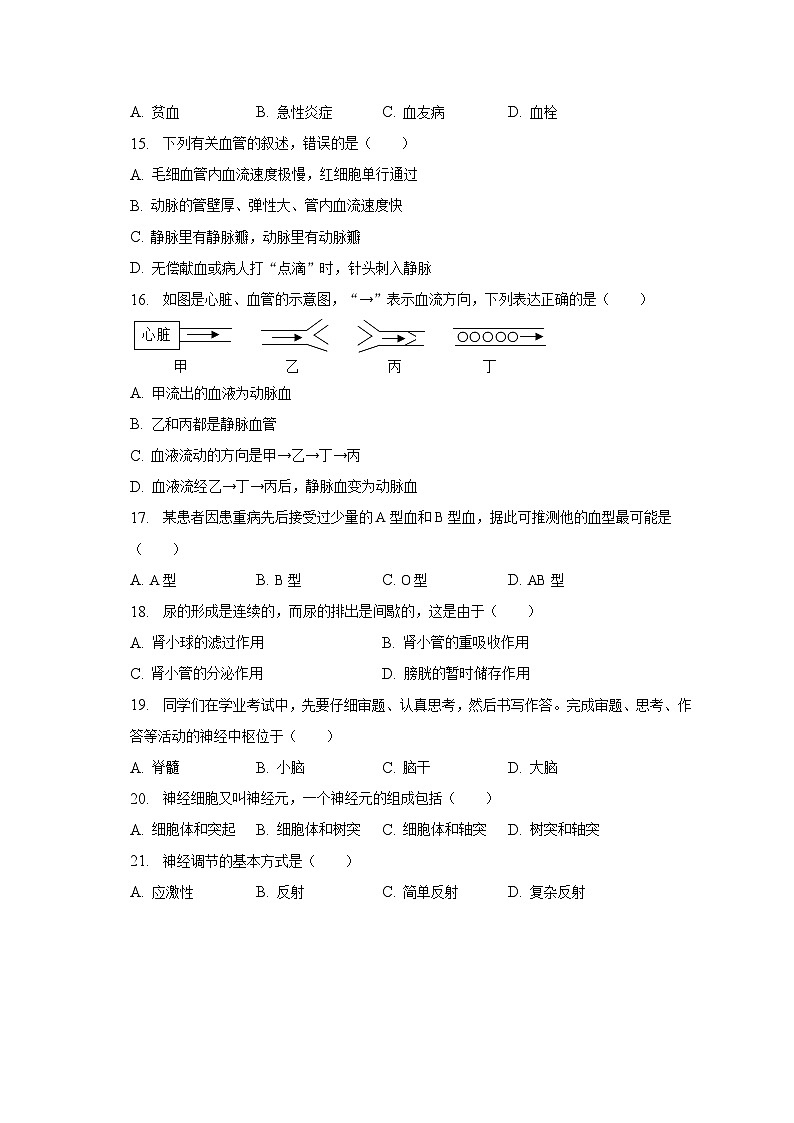 河北省保定市满城区2022-2023学年七年级下学期期末生物试卷（含答案）03