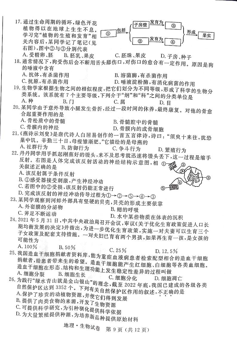 2023年江苏省宿迁市中考生物试卷03