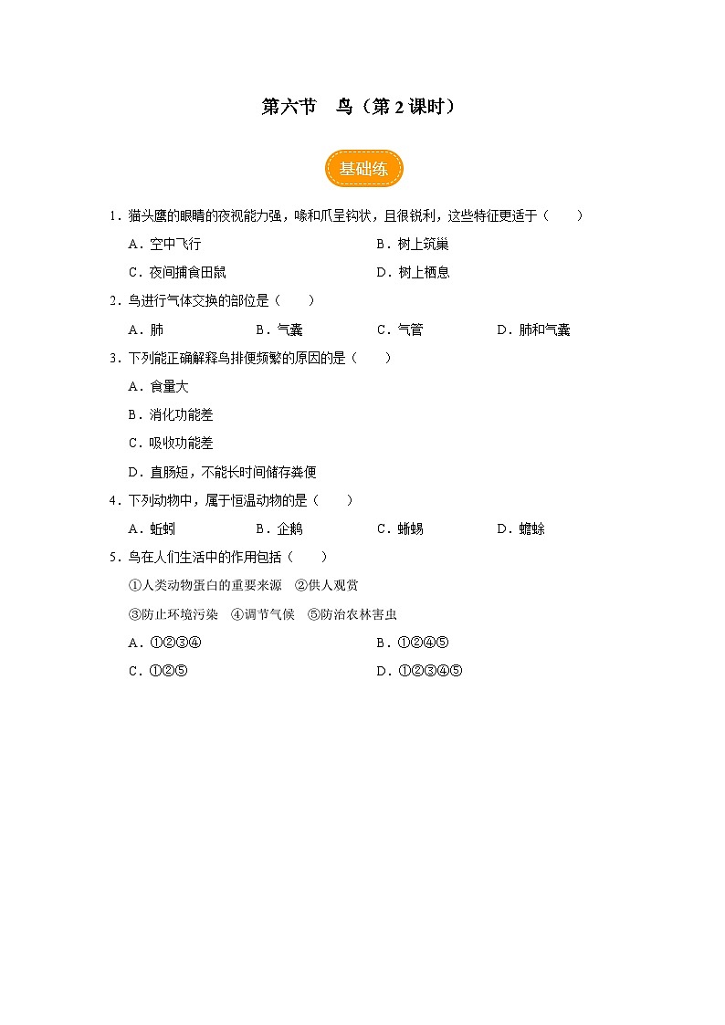 5.1.6 鸟（第2课时）（分层作业）第1页