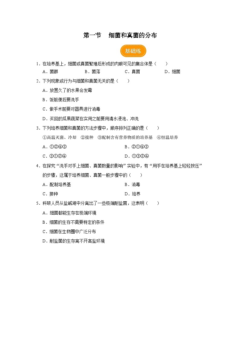 人教版八上生物  5.4.1 细菌和真菌的分布课件+教案+分层练习+学案01